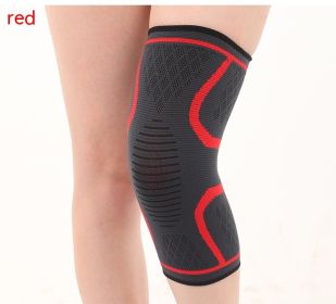 Double Corrugated Non-slip Stretch Keep Warm Nylon Needle Sports Kneecaps (Option: Red-XL)